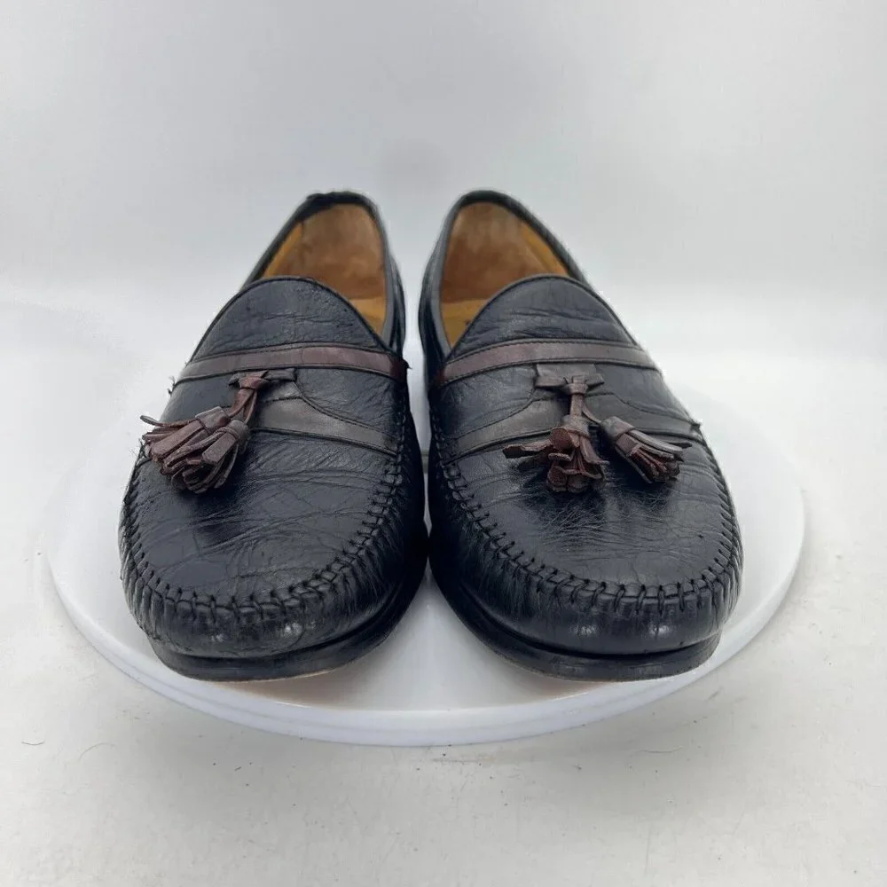Mezlan Rodeo Men Size 9.5 M Fringe Tassel Loafer Dress Shoes Black Leather
